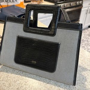 FRANCES VALENTINE LEATHER & woven canvas tote. NEW!
